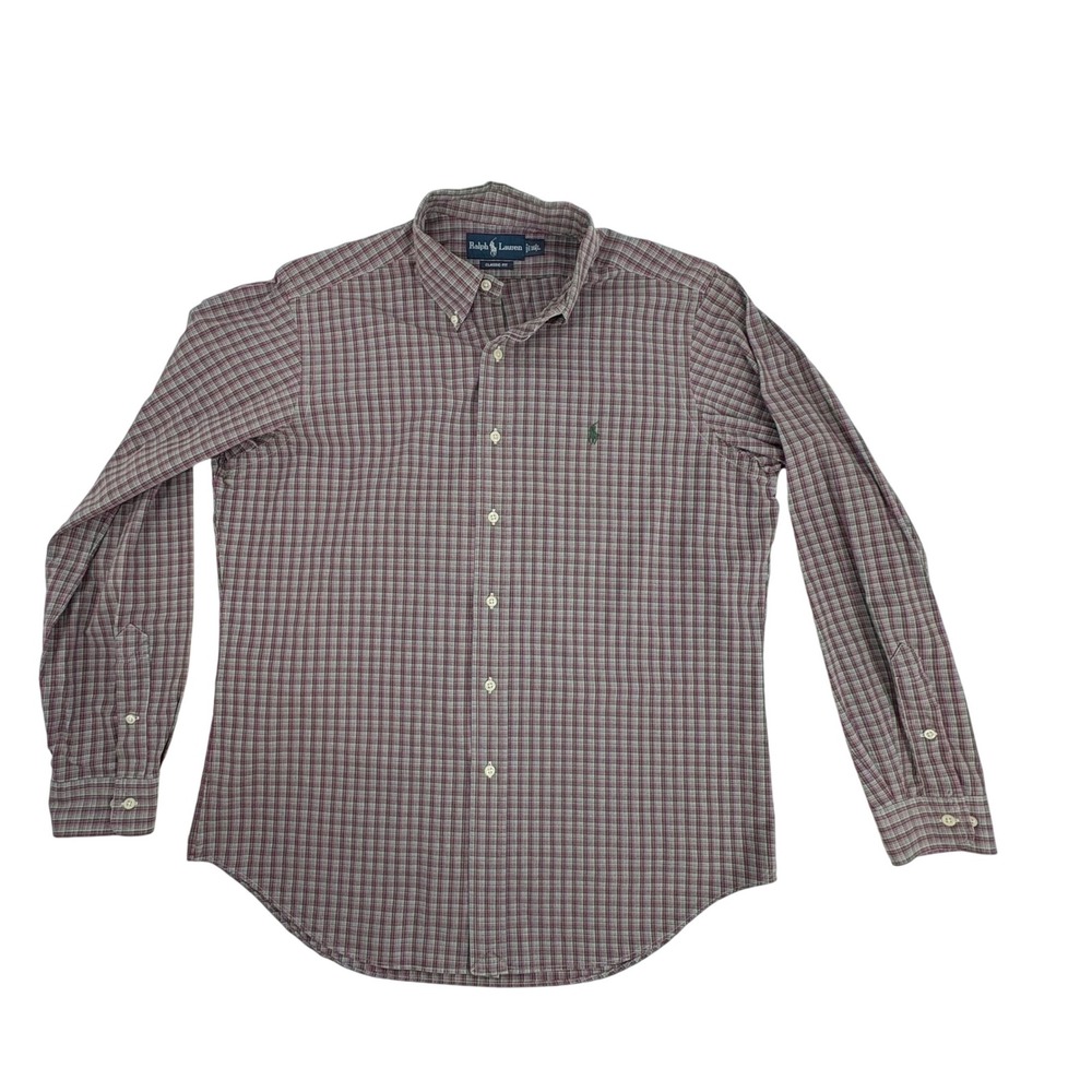 Ralph Lauren‎ Classic Fit Plaid Button Down Shirt Men 16 1/2 L Burgundy Green